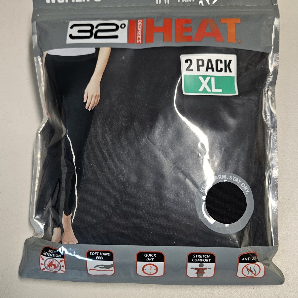 32 Degrees Women's Black Base Layer Leggings 2 Pack XL